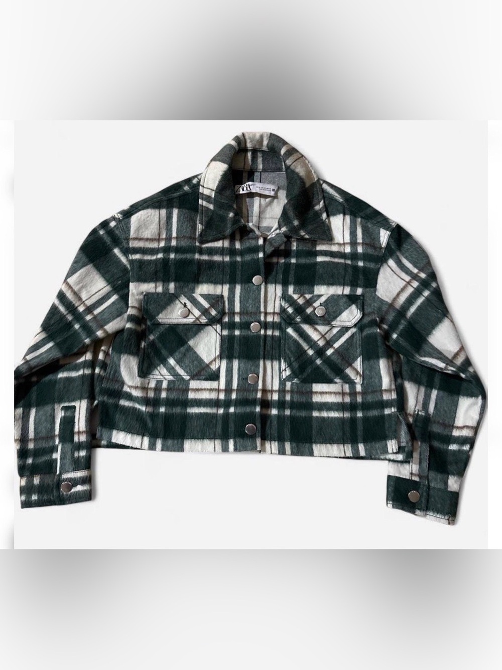 Zara Green and White Plaid Cropped Jacket. NEW NEWER WORN. NO TAGS